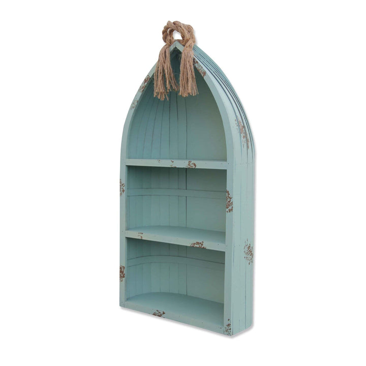 Blue Wood Canoe Designed Shelf with Rope L: 34.25" X W: 16" H: 7" - Diamond Home USA