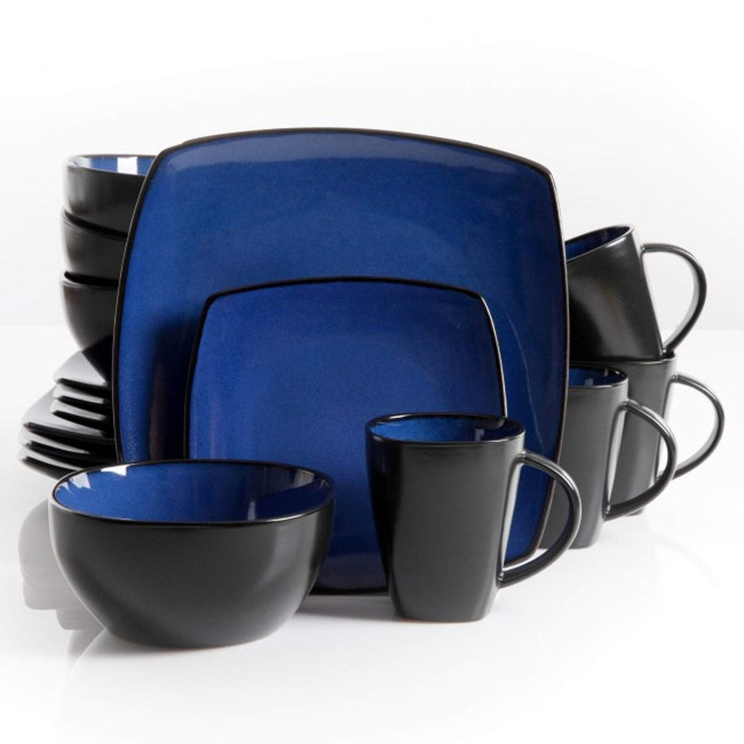 Modern 16 Piece Squared Dinnerware Set in Blue Solid Casual Square Stoneware - Diamond Home USA