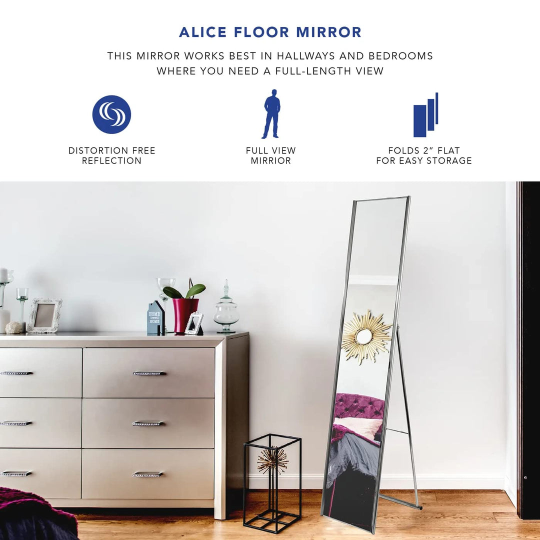 Adesso Alice Simple Modern Full Length Mirror with Satin Steel Folding Frame - Diamond Home USA