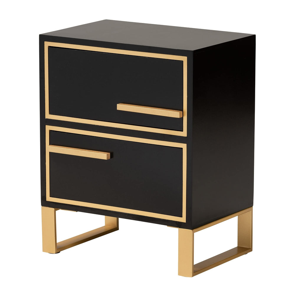 Contemporary Glam and Black Finished Wood Gold Metal 2-Drawer Nightstand MDF - Diamond Home USA