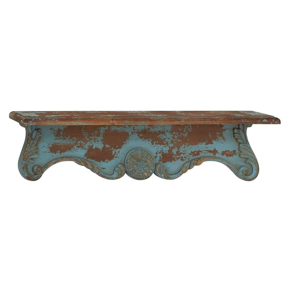Turquoise Wood Distressed Wall Shelf Blue Brown Green Shabby Chic - Diamond Home USA
