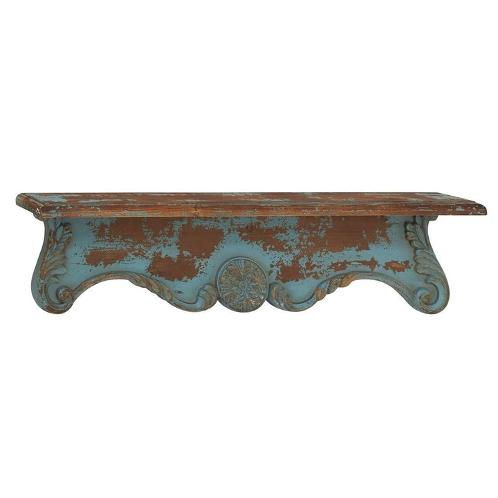 Turquoise Wood Distressed Wall Shelf Blue Brown Green Shabby Chic - Diamond Home USA