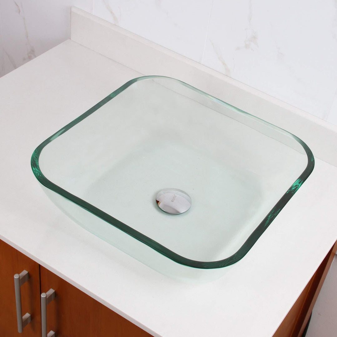 Transparent Square Tempered Glass Bathroom Vessel Sink Clear - Diamond Home USA