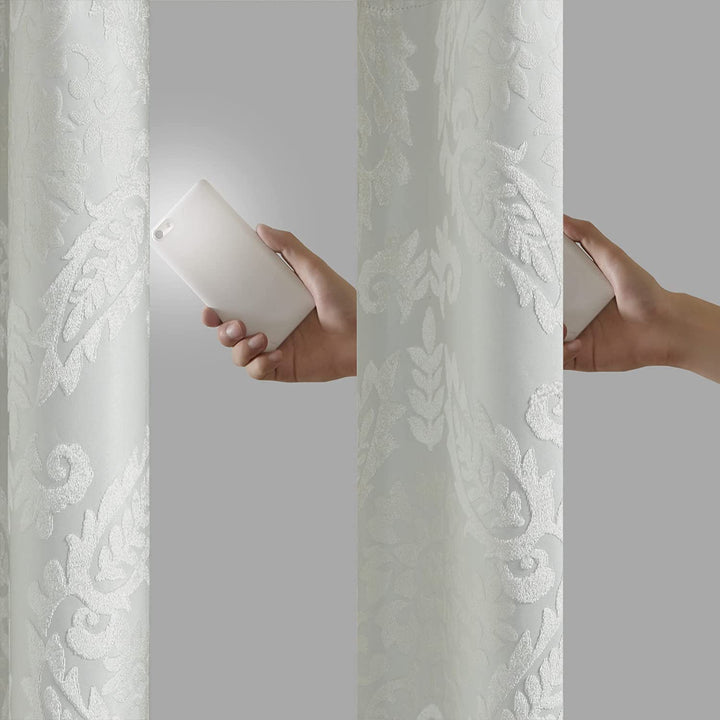 Sun Smart Amelia Jacquard Paisley Blackout Curtain for Bedroom Luxury Single 84" Panel - White - Diamond Home USA