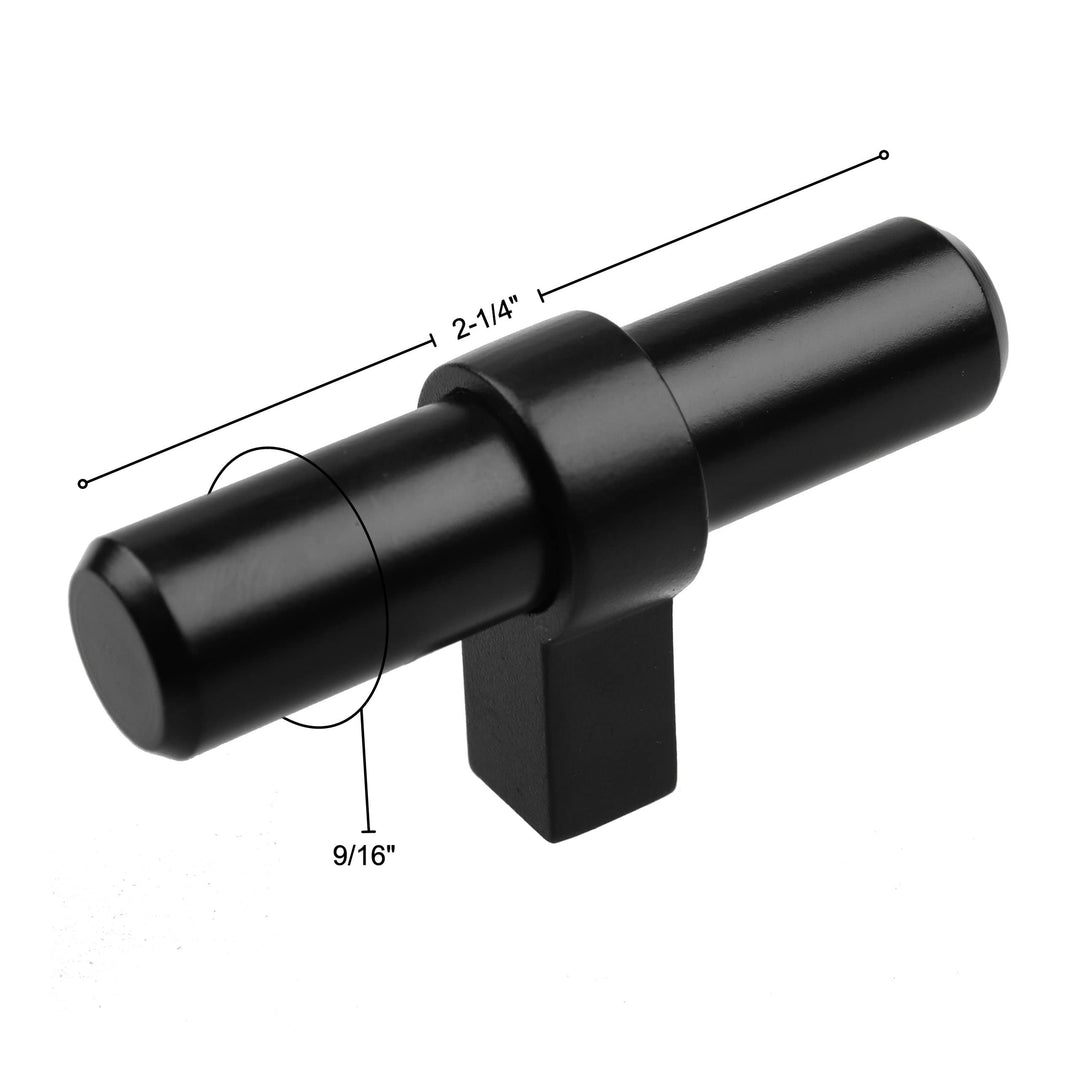 10-Pack 2-1/4-inch Solid Steel Euro Cabinet T-knob Black Modern Contemporary - Diamond Home USA