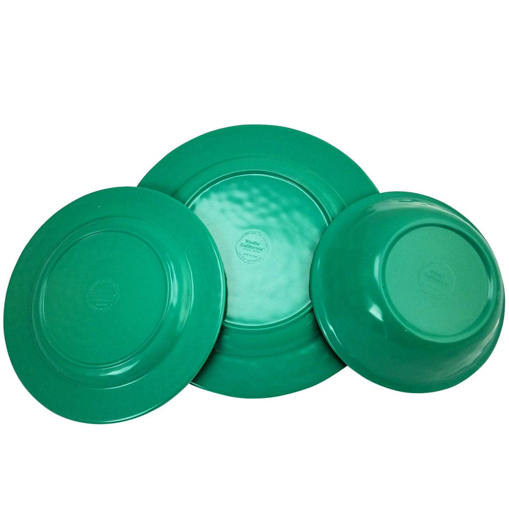 California 12 Piece Dinnerware Set in Green Decal Blue Solid Casual Round - Diamond Home USA