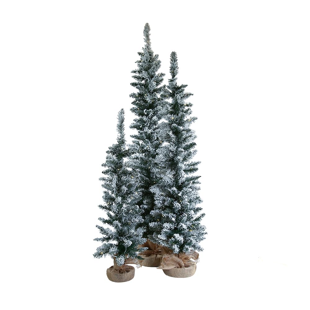 Kurt S. Adler 3-5-Foot Flocked White Slim Pine LED Trees 3-Piece Set