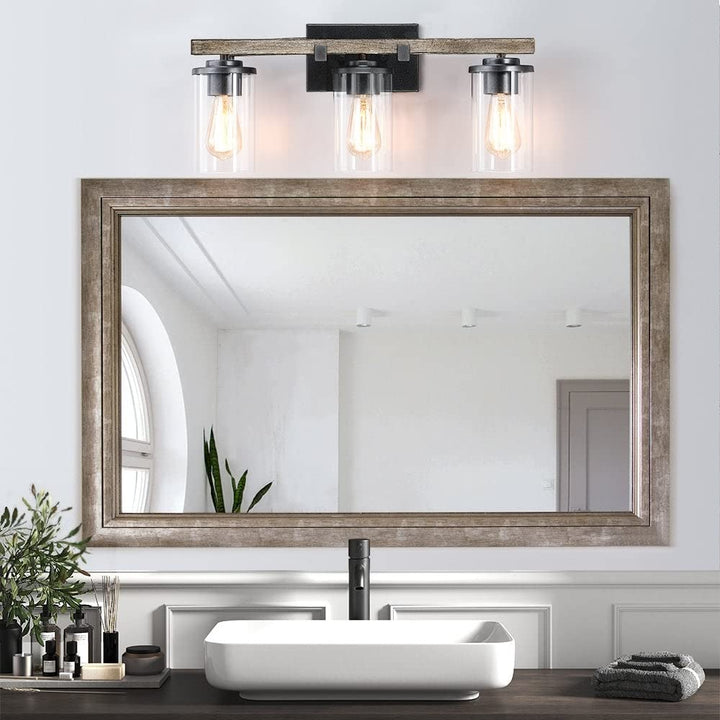22 in. 3-light Natural Iron and Distressed Wood Industrial Farmhouse Bathroom - Diamond Home USA