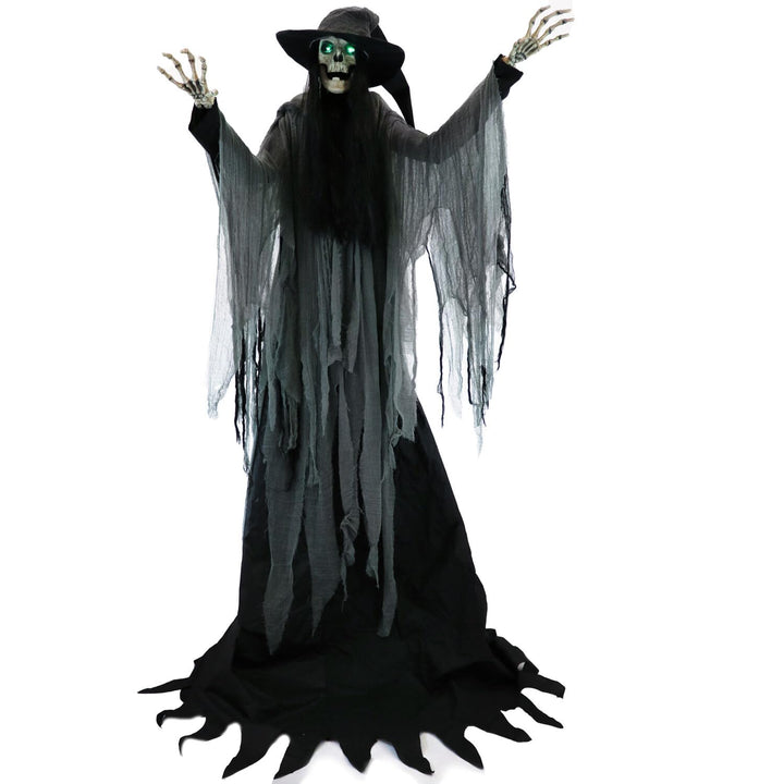 Haunted Hill Farm 7.5-Ft. Tall Macabre Skeleton Witch Motion-Activated Talking