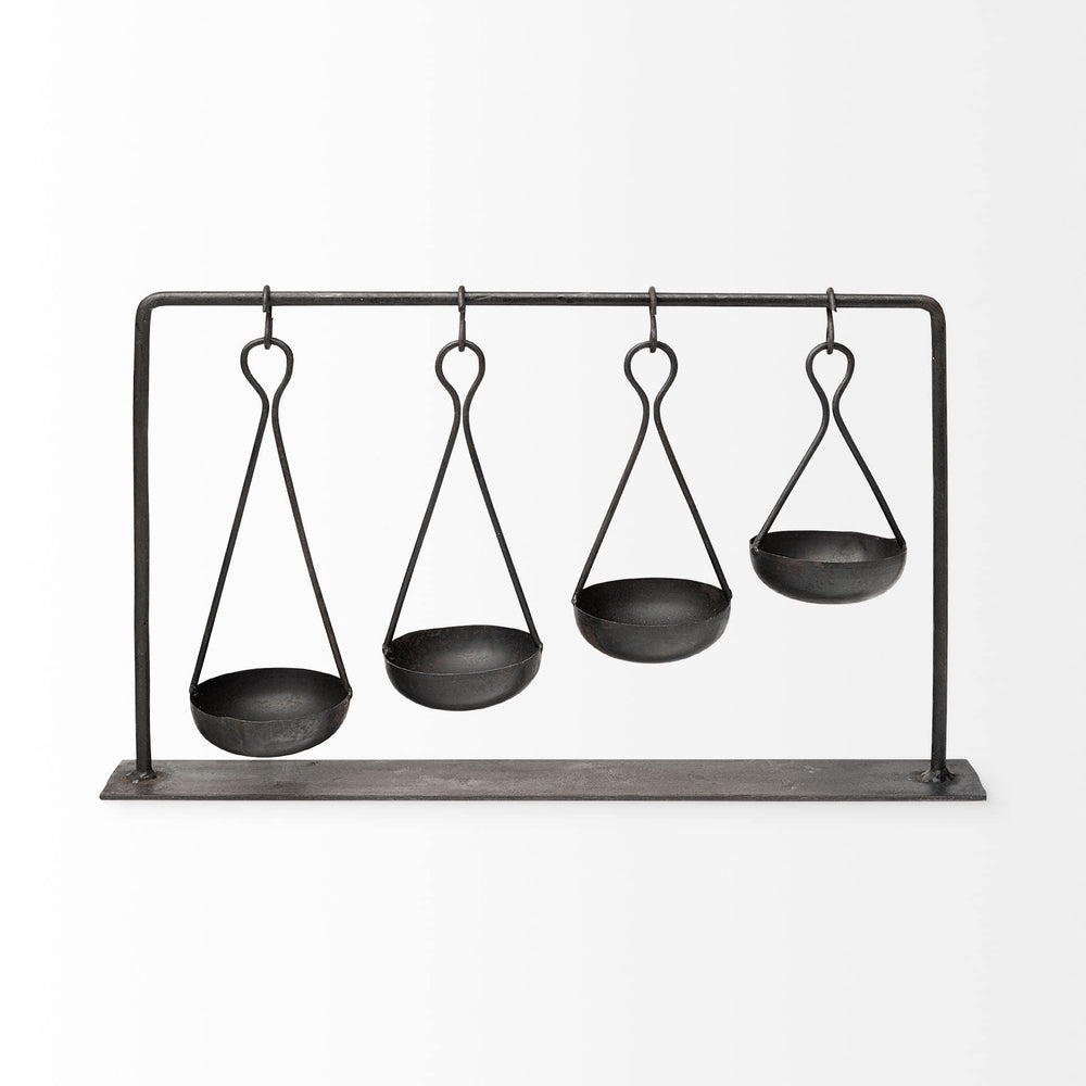19l X 3w Black Metal 4 Bowl Ancient Spice Market Decorative Display 18.5l 3.0w - Diamond Home USA
