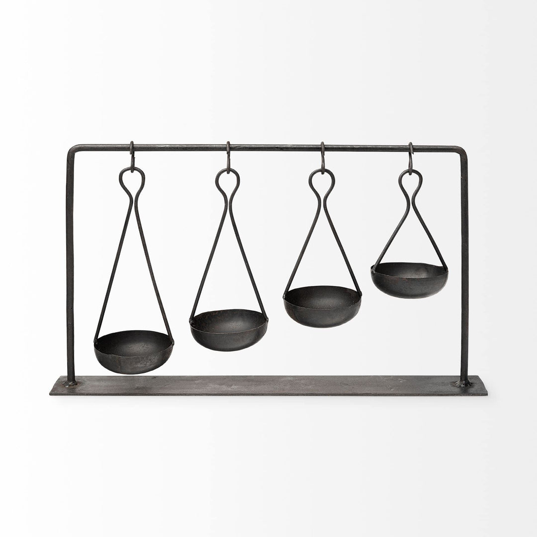 19l X 3w Black Metal 4 Bowl Ancient Spice Market Decorative Display 18.5l 3.0w - Diamond Home USA