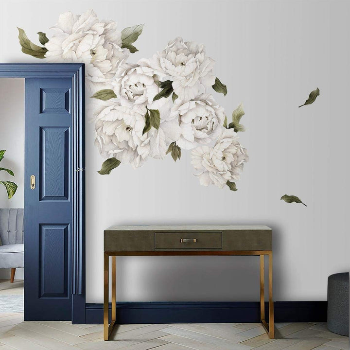 White Peony Flowers Removable Floral Wall Decal Set Off/White Modern