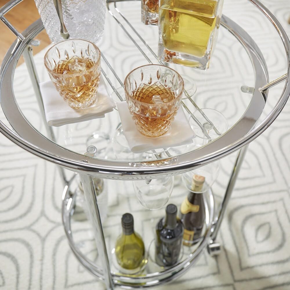 Inspire Q Metropolitan Round Chrome Metal Glass Top Bar Cart by Bold - Diamond Home USA