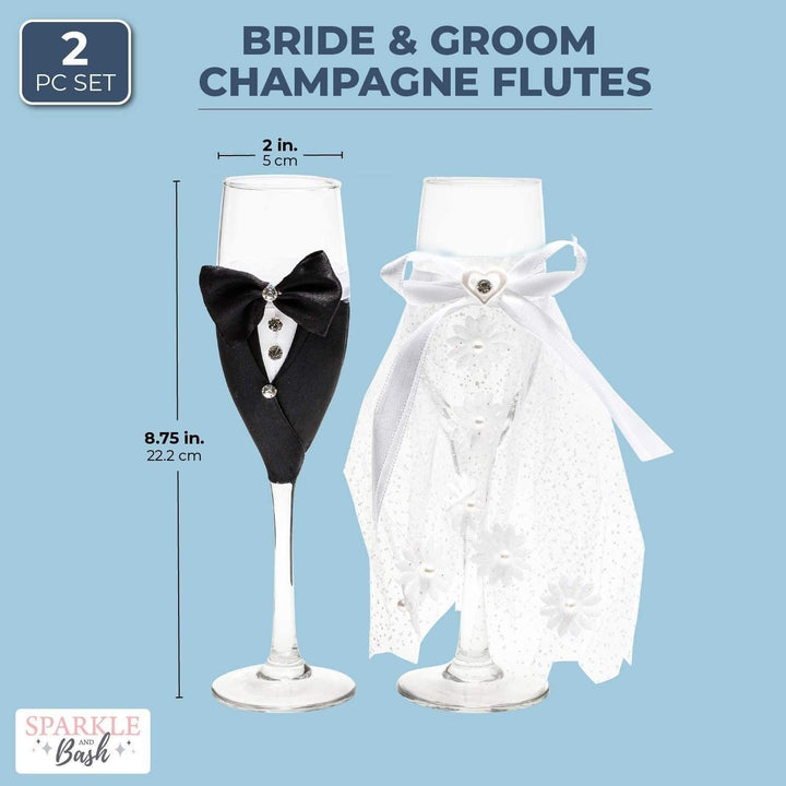 Bride And Groom Champagne Flutes Wedding Dress Tuxedo Toasting Glasses Gift - Diamond Home USA