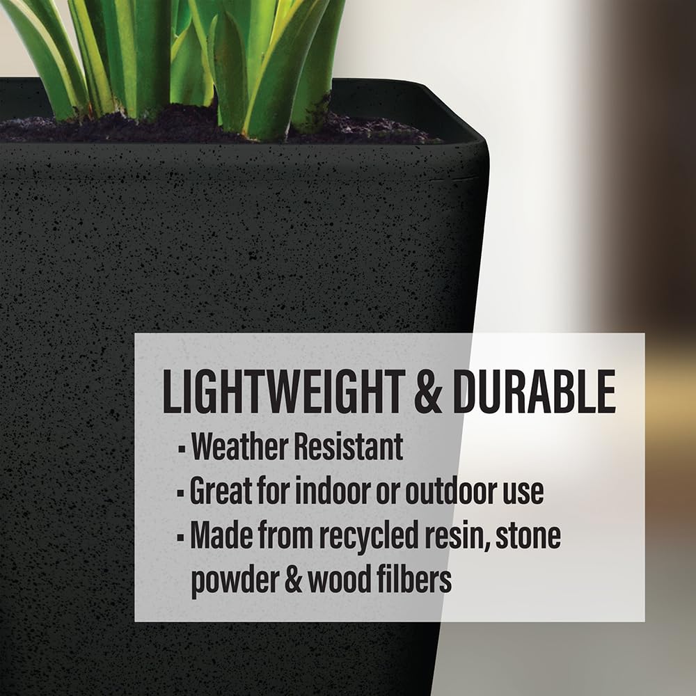 Stephan Roberts Rectangle 22 Inch Tall Planters Durable Lightweight Indoor Black - Diamond Home USA