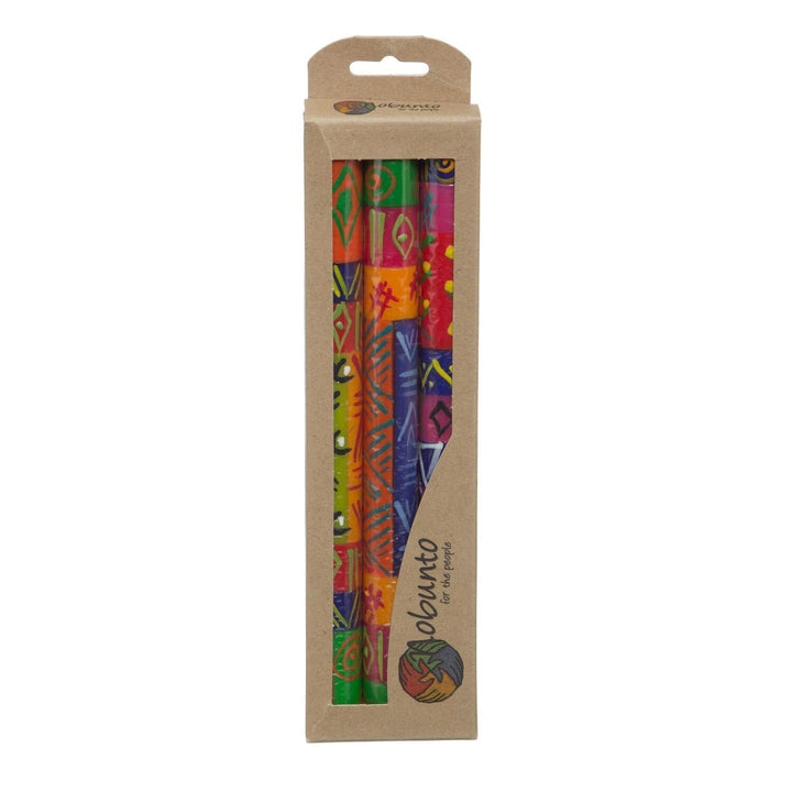 Handmade Taper Candles with Design (Set of 3) (South Africa) Multi Color - Diamond Home USA