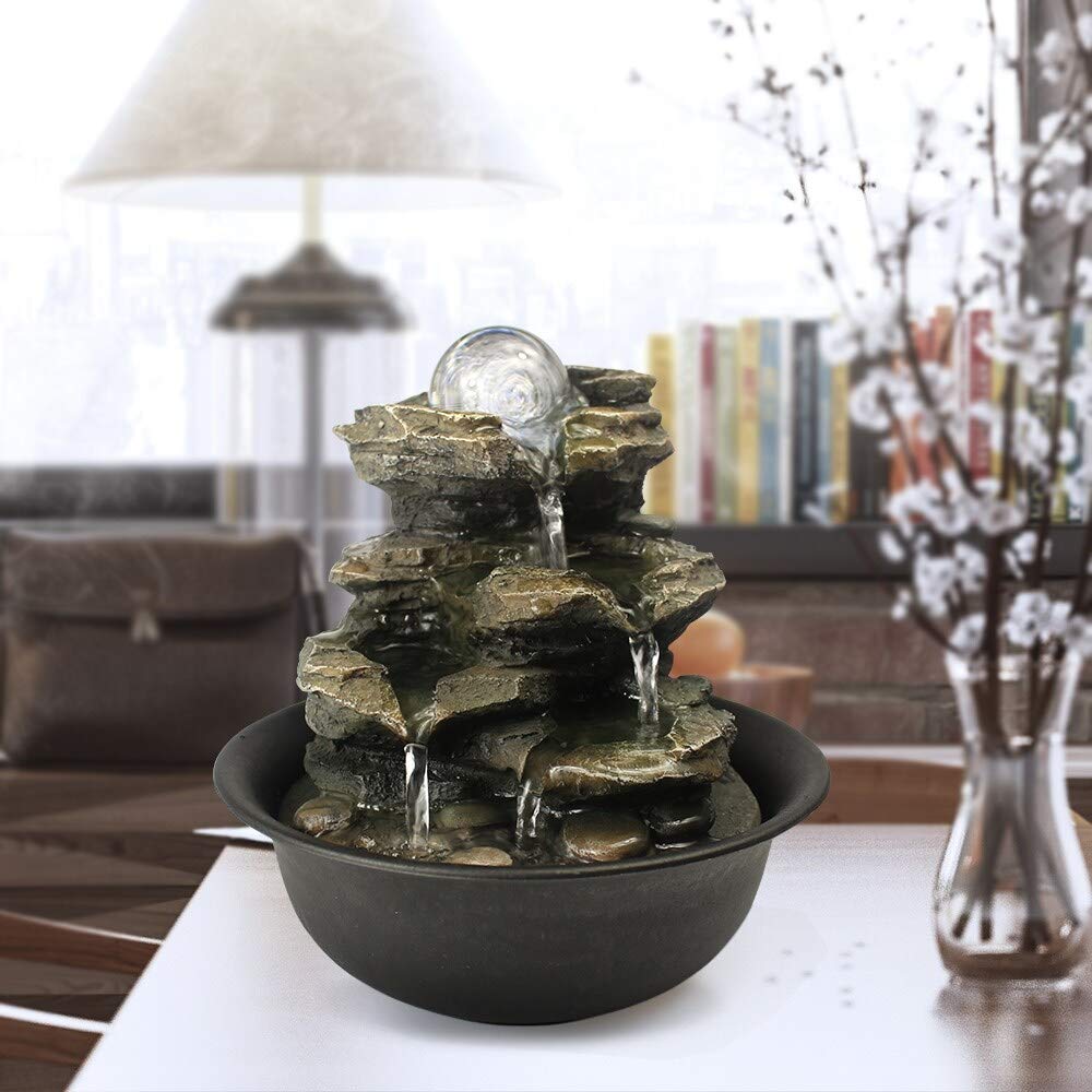 Spinning Orb Rock Cascading Tabletop Fountain Indoor Waterfall Feature Grey - Diamond Home USA