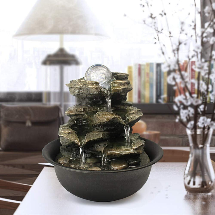 Spinning Orb Rock Cascading Tabletop Fountain Indoor Waterfall Feature Grey - Diamond Home USA