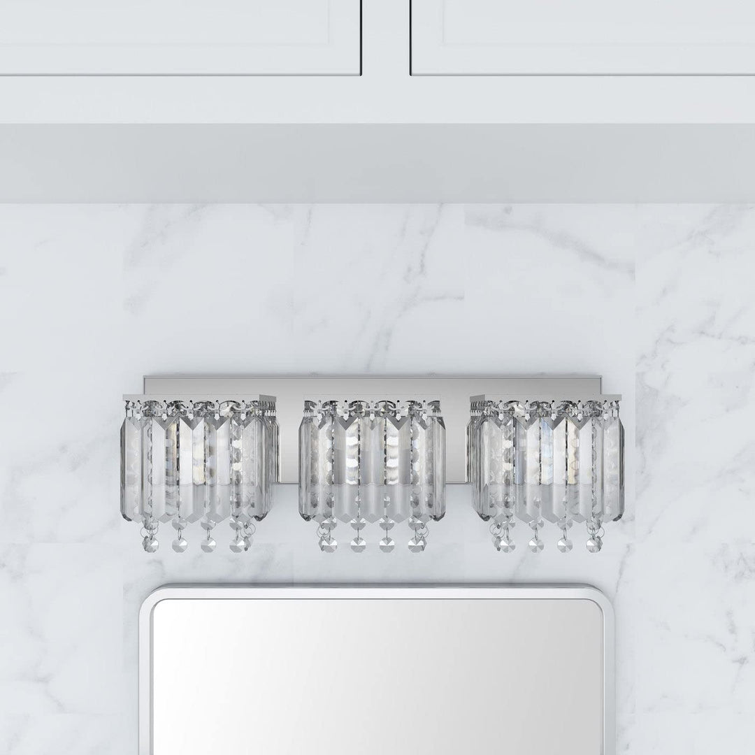 Modern Chrome 3-light Crystal Drops Design Vanity Light Metallic Contemporary - Diamond Home USA