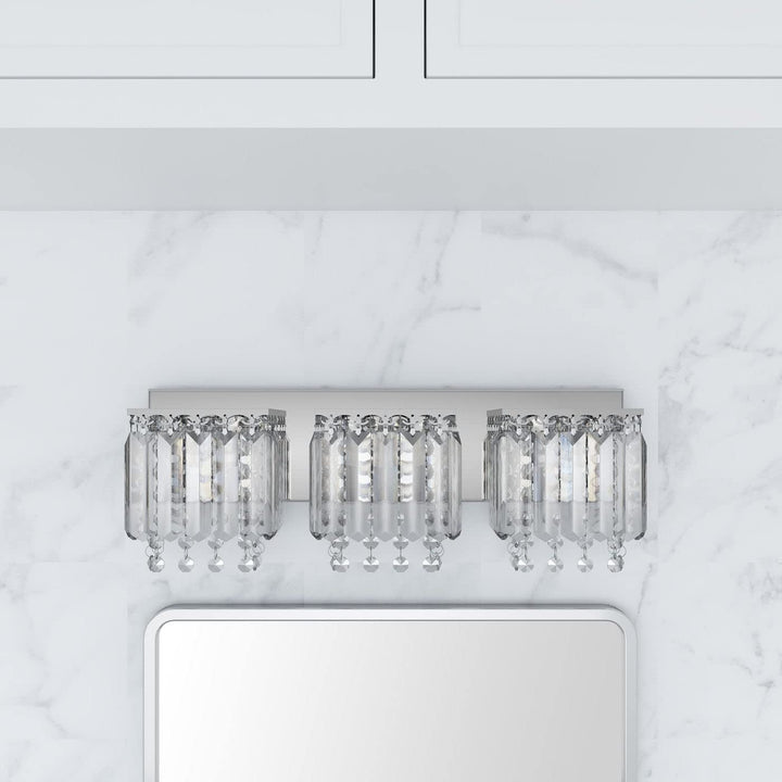 Modern Chrome 3-light Crystal Drops Design Vanity Light Metallic Contemporary - Diamond Home USA