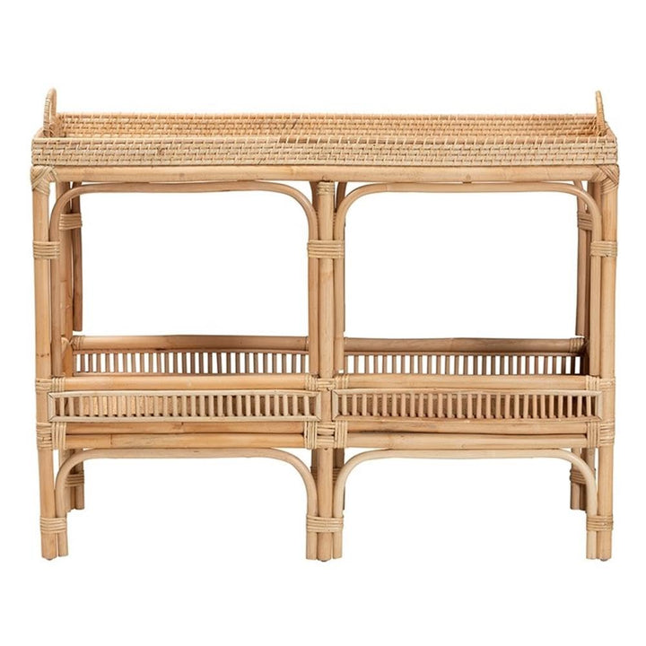 Baxton Studio Lombok Modern Bohemian Rattan Console Table with One Lower Shelf & - Diamond Home USA