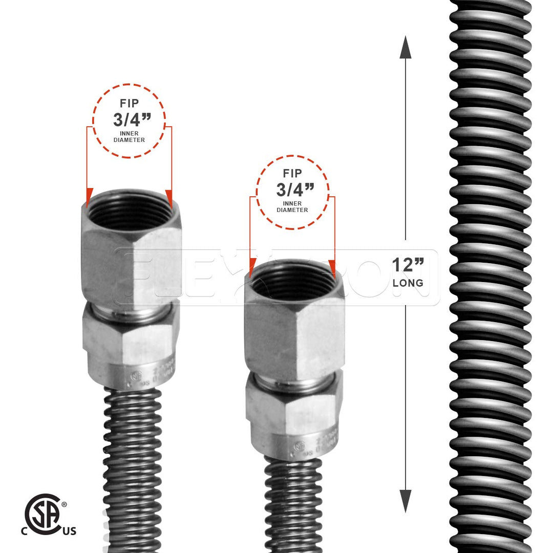 Highcraft GUHD-TT12-12P Gas Line Hose 5/8" O.D. x 12" Length with 3/4" FIP - Diamond Home USA