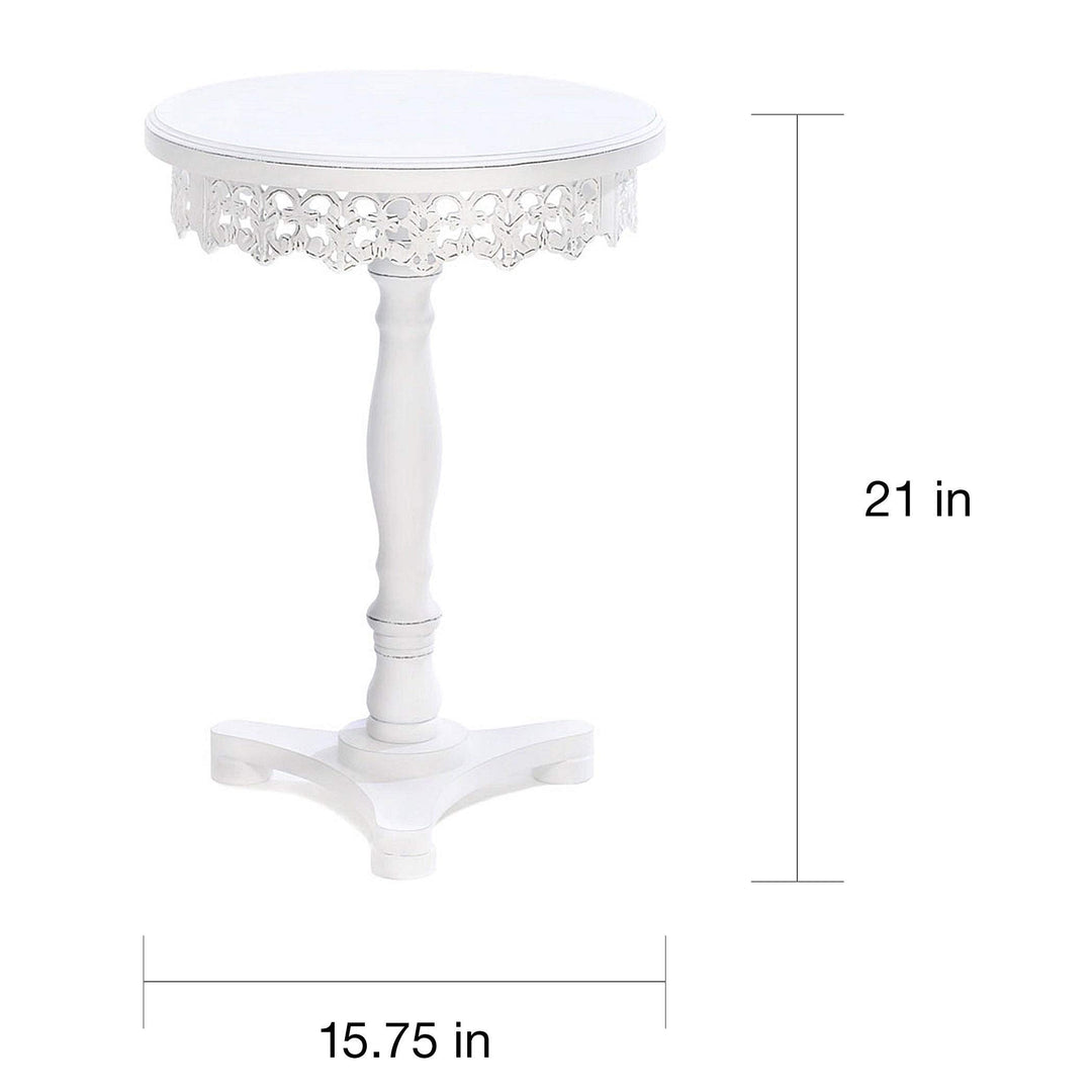 BSD National Supplies Lacy Antique White Finish Wooden Round Side Table - Diamond Home USA
