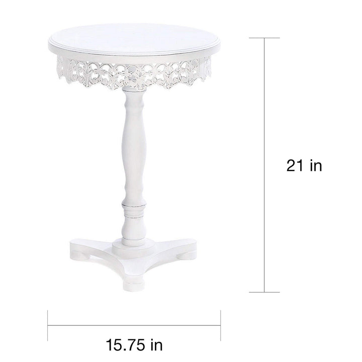 BSD National Supplies Lacy Antique White Finish Wooden Round Side Table - Diamond Home USA