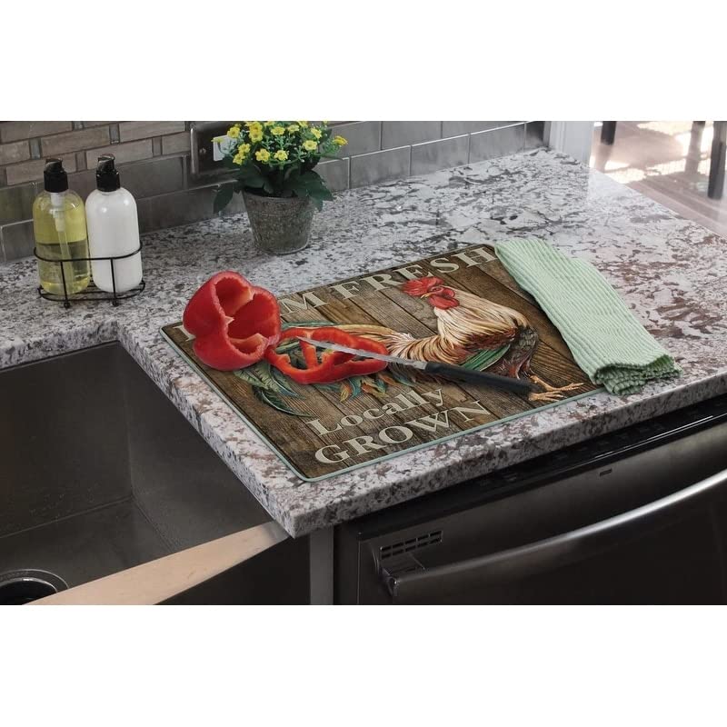 Farm Fresh Rooster 3mm Heat Tempered Glass Cutting Board 15" X 12" Made in The - Diamond Home USA
