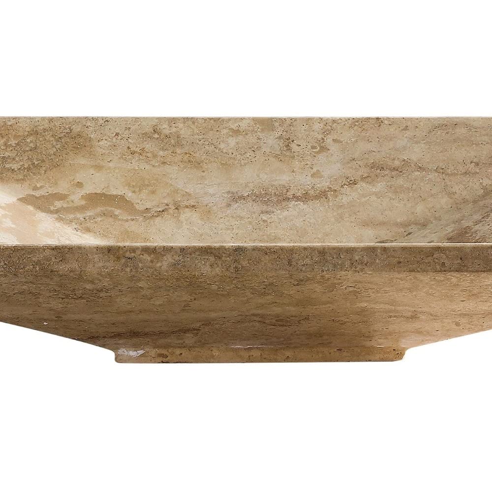 Interlaken' Metallic Silver Vessel Sink Beige Rectangle Stone Natural Finish - Diamond Home USA