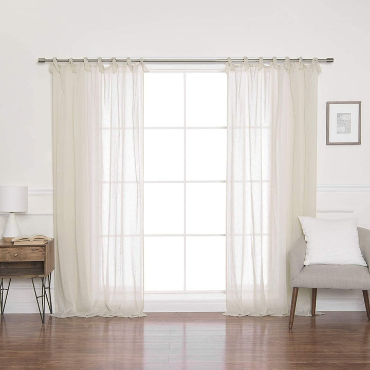 Aurora Home Textured Faux Linen Romantic Tie Top Curtain Panel Pair Natural 52 X 84 - Natural