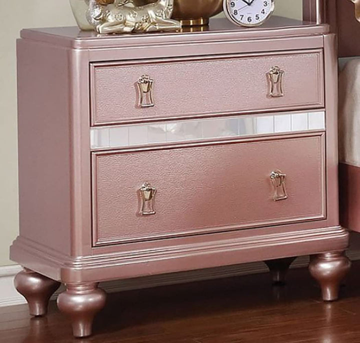 simple relax 2 Drawers Wooden Nightstand with Mirror Trim Rose Gold