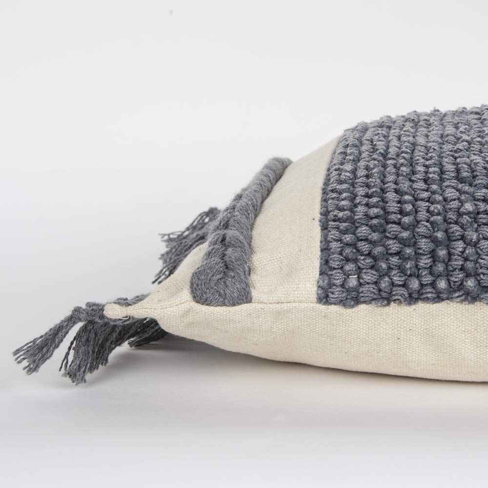 Rizzy Home 14" x 26" Down Filled Pillow with Woven Cotton Cover-Gray Grey - Diamond Home USA