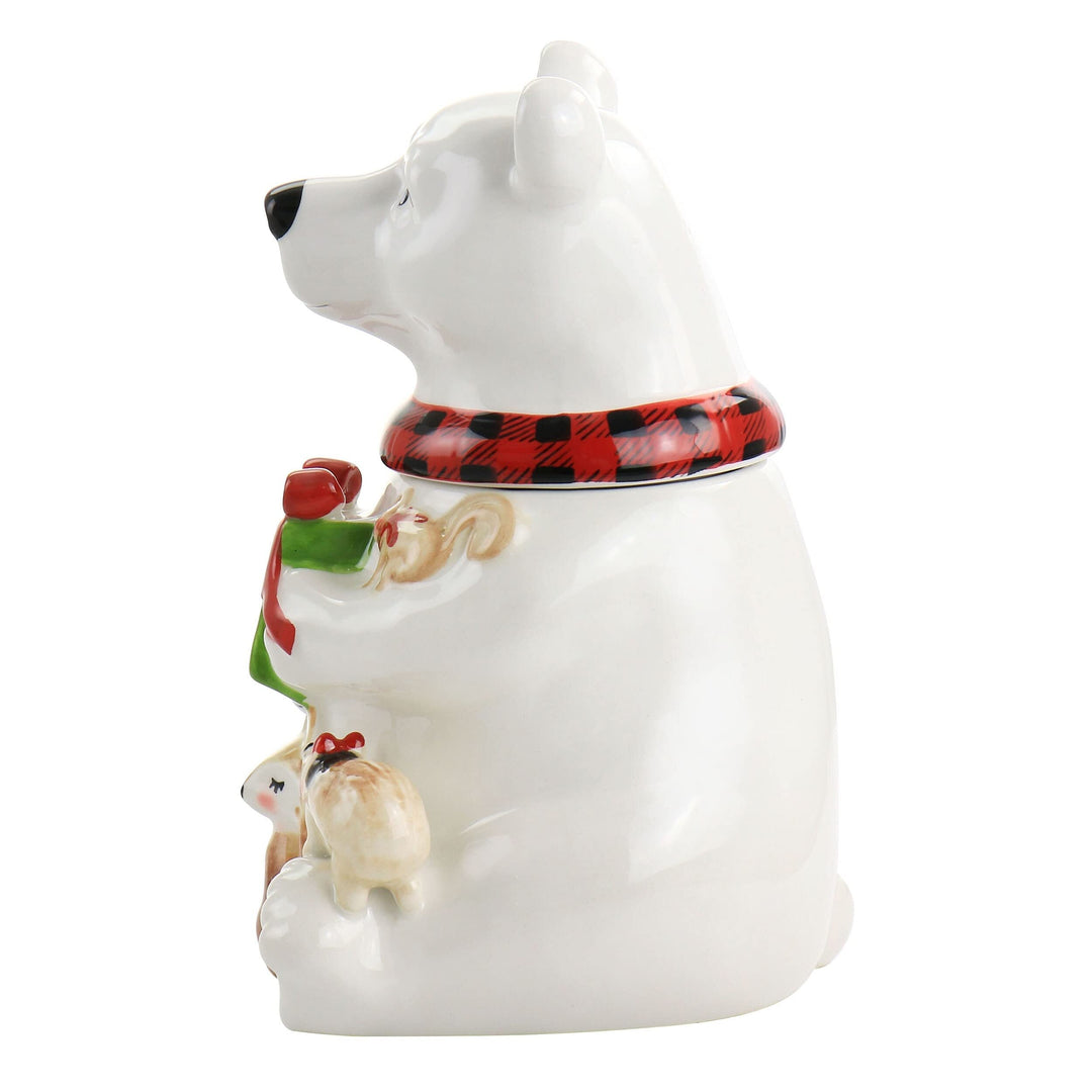 Polar Friend Durastone 8.5in Holiday Cookie Jar White Solid Stoneware - Diamond Home USA