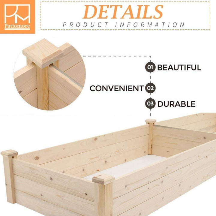 8-Foot Wooden Garden Bed Planter Box Off-White Rectangular Cedar - Diamond Home USA