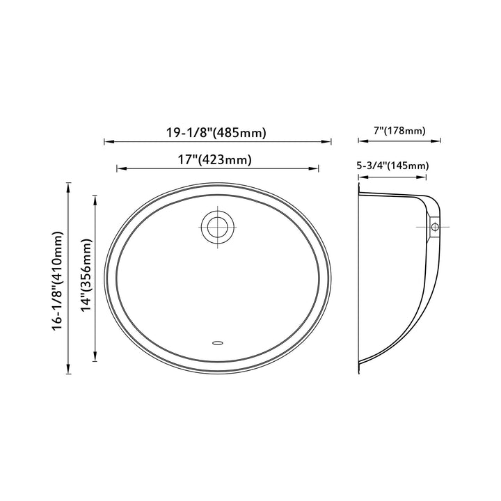 Undermount Single Bowl Stainless Steel Bathroom Sink Oval 19w X 16l 7h Grey - Diamond Home USA