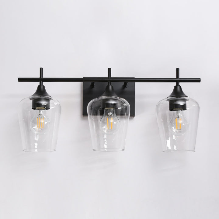 Modern Farmhouse Black 3-light Clear Glass Bathroom Vanity Lights L 21" x W 6" x - Diamond Home USA