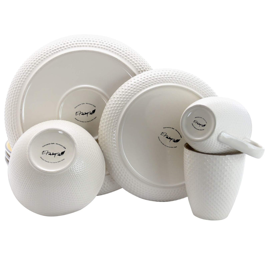 Embossed Dot Two Tone 16-Piece Dinnerware Set in Yellow Textured Casual Round - Diamond Home USA