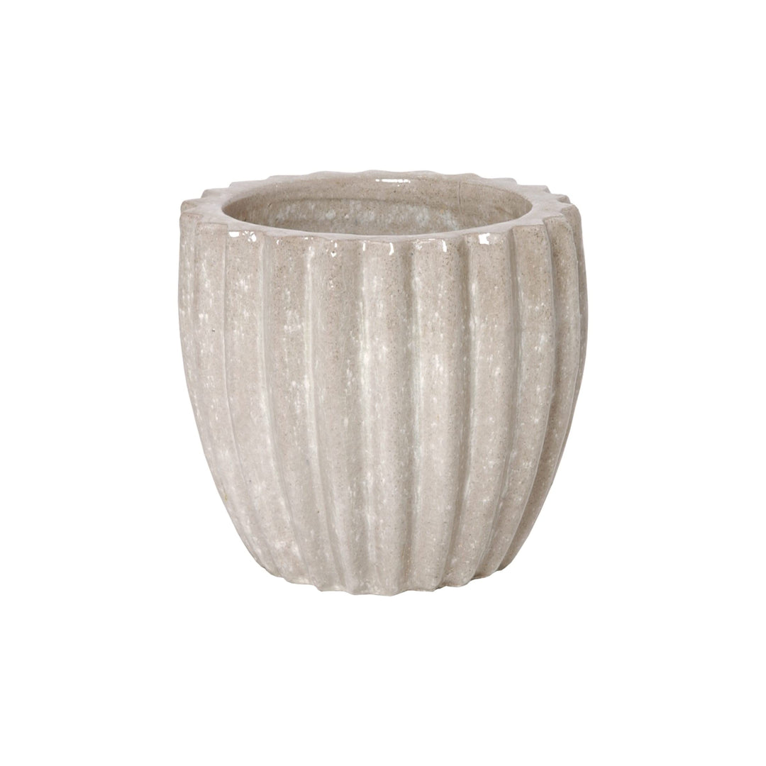 Round Ridged Planter Natural Beach Ceramic Glossy Handmade