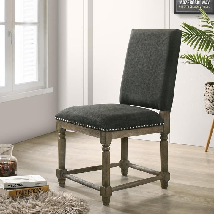 Set of 2 Gray Fabric Dining Chair with Nailhead Trim Grey Farmhouse