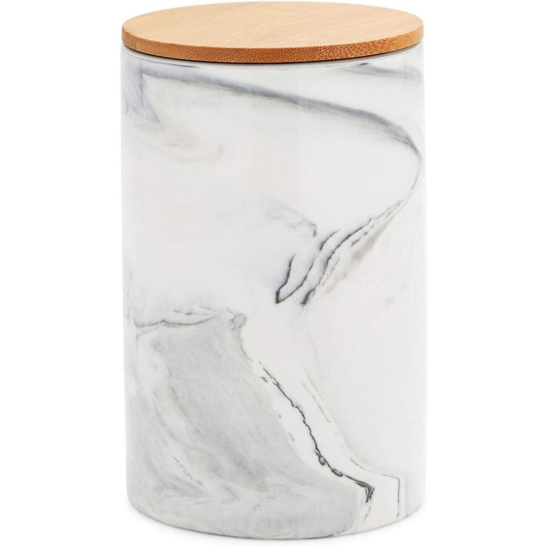 Small Marble Kitchen Canisters with Bamboo Lids White Ceramic (3 Sizes 3 Pack) - Diamond Home USA