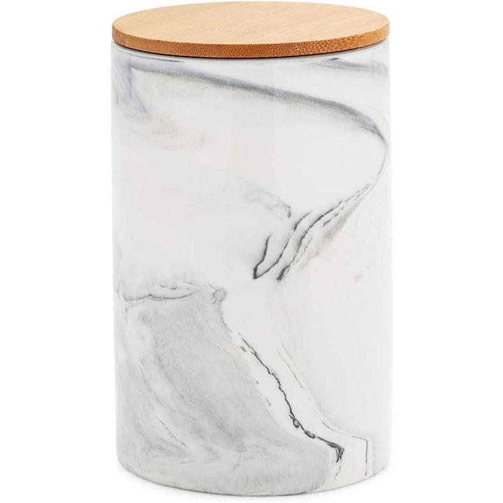 Small Marble Kitchen Canisters with Bamboo Lids White Ceramic (3 Sizes 3 Pack) - Diamond Home USA