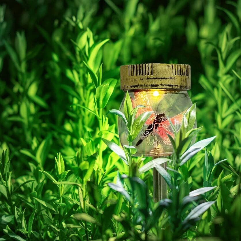Dragonfly in A Jar Solar Stake Lights Set of 3 Multi Color Glass Energy - Diamond Home USA
