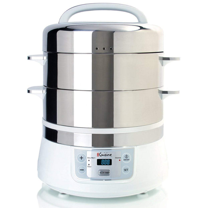 Stainless Steel Electric Food Steamer White Metal Programmable Ready Indicator