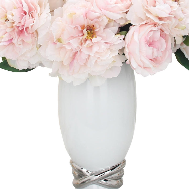 White Ceramic Decorative Ginger Jar Vase with Silver Accent Multi Color - Diamond Home USA
