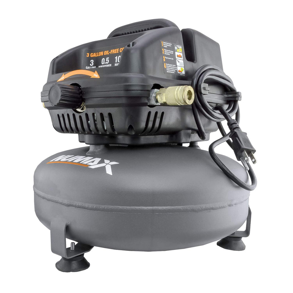 NuMax S3GI12CK 3 Gallon 1/2 HP Portable Electric Oil-Free Pancake Air Compressor - Diamond Home USA
