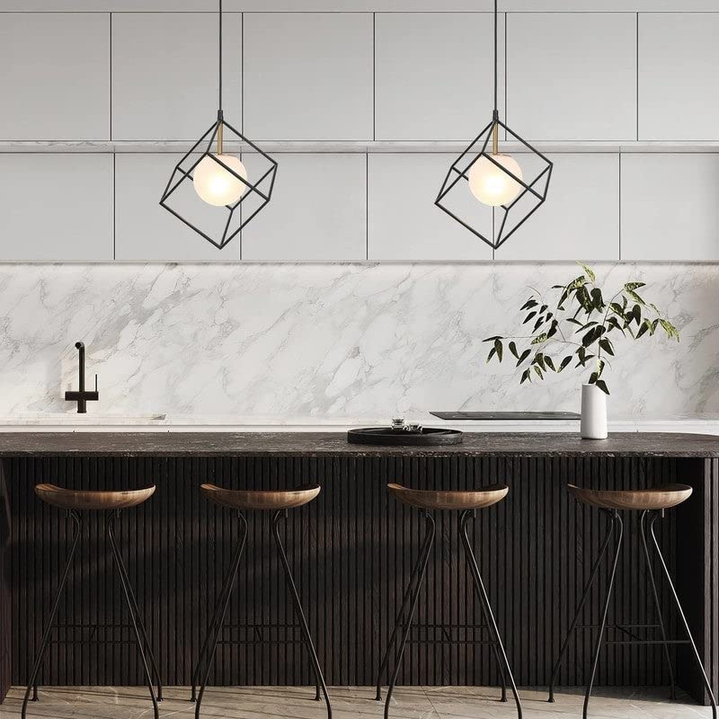 Modern 1-light Cage Lantern Square/Rectangle Light with Globe Frosted Glass - Diamond Home USA