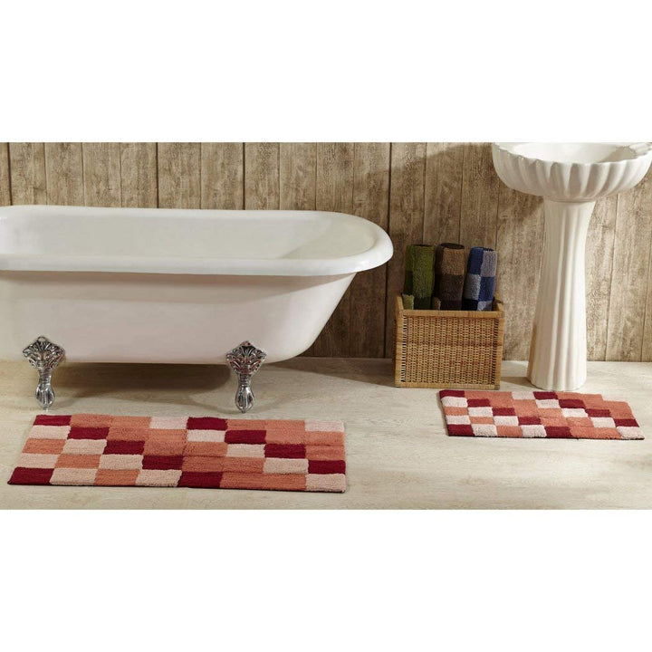 2 Piece Burgundy Red Grey Oversized Geometric Bath Rug Set Oversize Black 2 Piece Set (17" x 24" | 21" x 34") - Burgundy