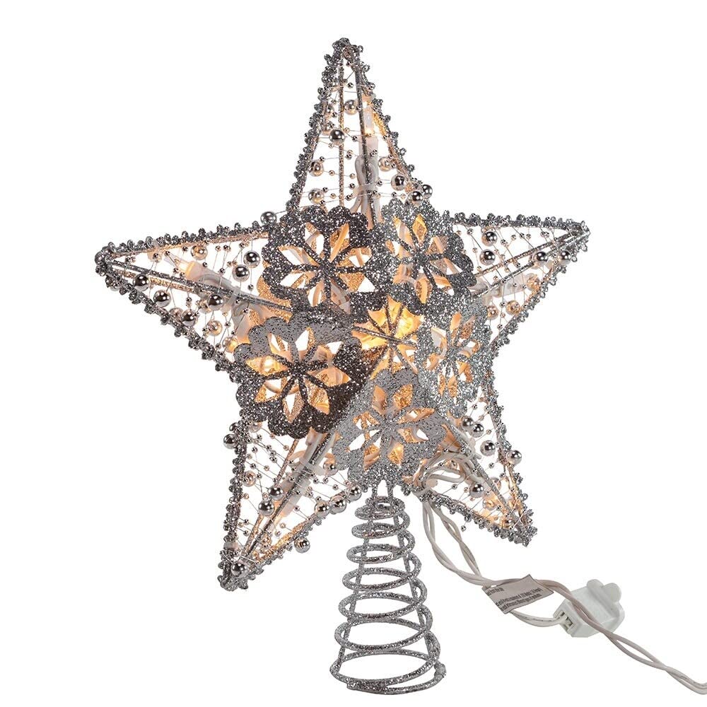 10-inch 20-Light Silver Star Tree Topper - Diamond Home USA