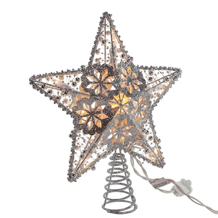 10-inch 20-Light Silver Star Tree Topper - Diamond Home USA
